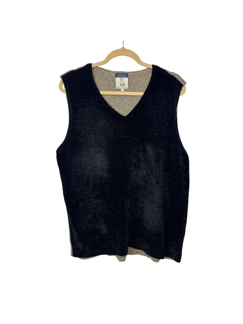 ✨3/$30 Cousin Johnny V-Neck Sweater Vest L Wool Blend Black Tan Grandpacore